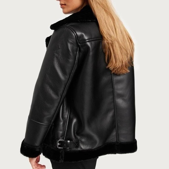 Vmemmy Vero Moda Black Vegan Leather Sherpa Sherling Jacket - Picture 8 of 9